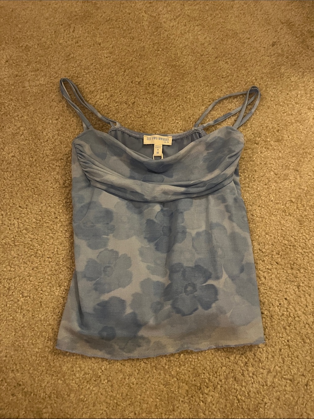 See You Monday Blue Floral Double-Strap Cowl Camisole